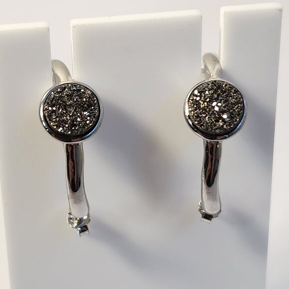 VTG 925 Silver Druzy Hoope Stud Earrings - Picture 4 of 9